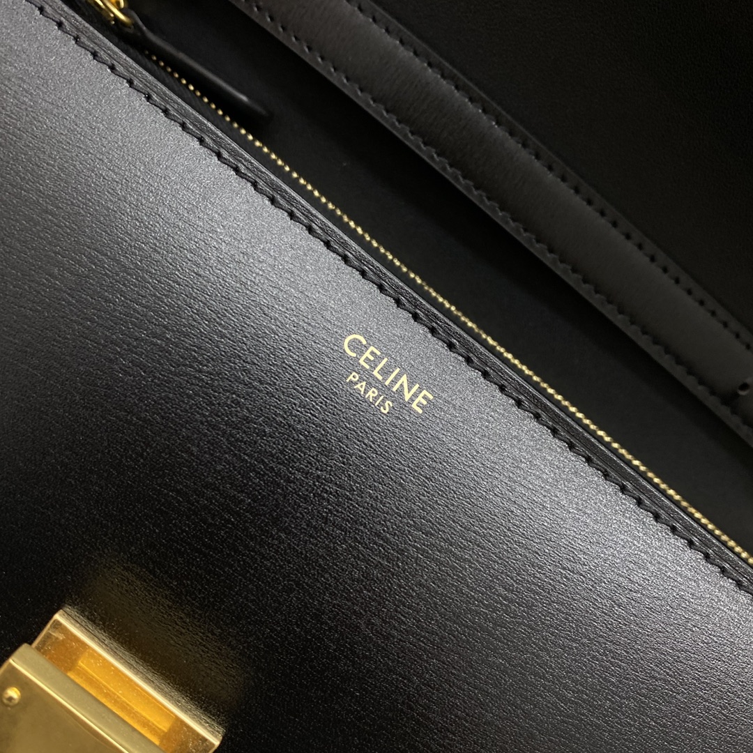 Celine Classic Box Shoulder Bag Handbag In Shiny Calfskin Black 189173